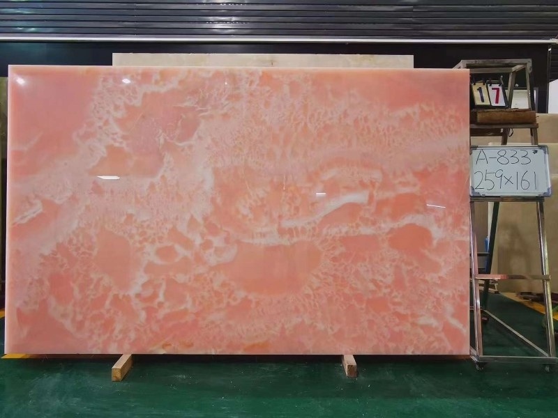 Natural Backlit Translucent Polished Rose Pink Onyx Marble Stone Slabs Customized Tiles And Vanity Tops