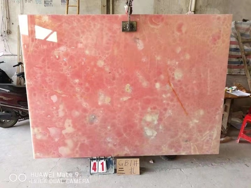 Natural Backlit Translucent Polished Rose Pink Onyx Marble Stone Slabs Customized Tiles And Vanity Tops