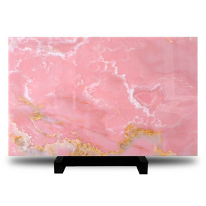 Natural Backlit Translucent Polished Rose Pink Onyx Marble Stone Slabs Customized Tiles And Vanity Tops