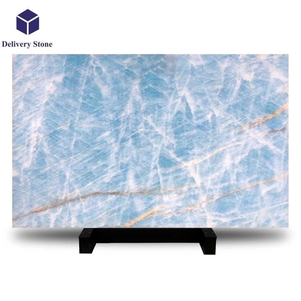 China Natural Backlit Translucent Bookmatch Crystal Blue White Onyx Marble Stone Big Slabs For Sales