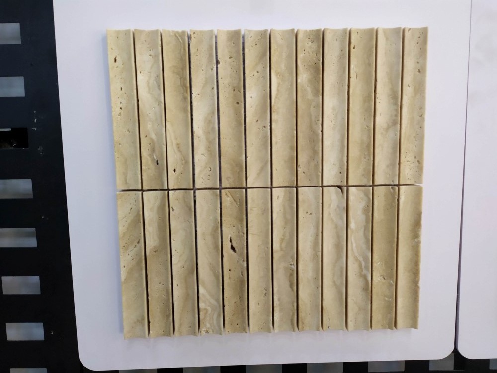 Modern New Design Cheap 10Mm 300X300 Fluted Concave Beige Travertine Marble Stone Mosaic Shower Wall Decor Tiles