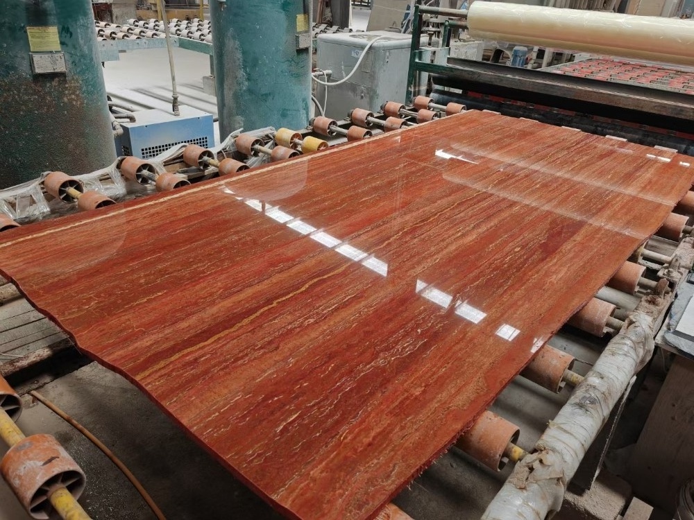 Natural Polished Honed Red Travertine Marble Stone Slabs And Tiles For Floor Cladding And Furniture Tables