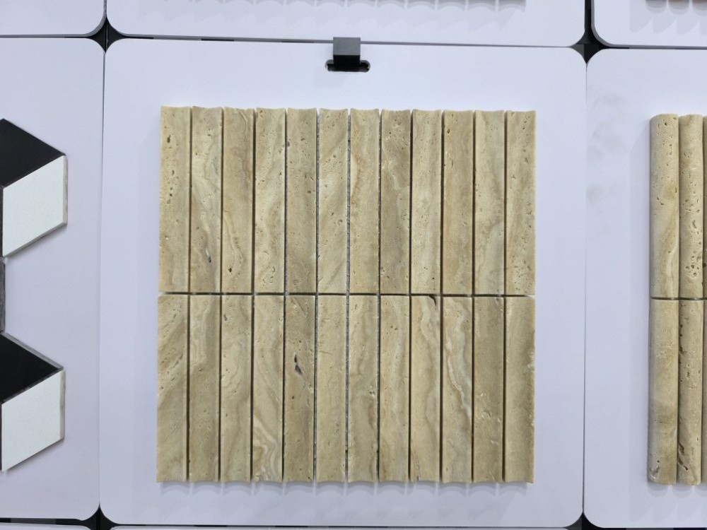 Modern New Design Cheap 10Mm 300X300 Fluted Concave Beige Travertine Marble Stone Mosaic Shower Wall Decor Tiles