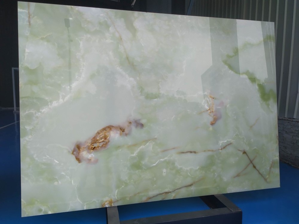 Chinese Natural Backlit Translucent Bookmatch Light Green White Onyx Marble Stone Slabs And Tiles Factory Price