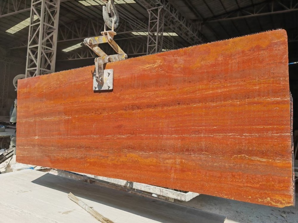 Natural Polished Honed Red Travertine Marble Stone Slabs And Tiles For Floor Cladding And Furniture Tables