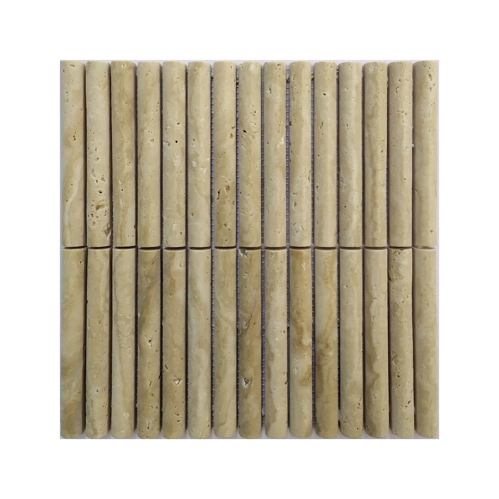 Classic Convex Fluted Beige Marble Travertine Stone Mosaic Tiles For Bathroom Kitchen Wall Decoration