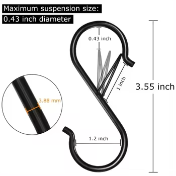 Hot selling Black S Hooks for Hanging Plants Clothes Kitchen Utensil Pots and Pans Bags with Safety Buckle Heavy Duty S Hooks