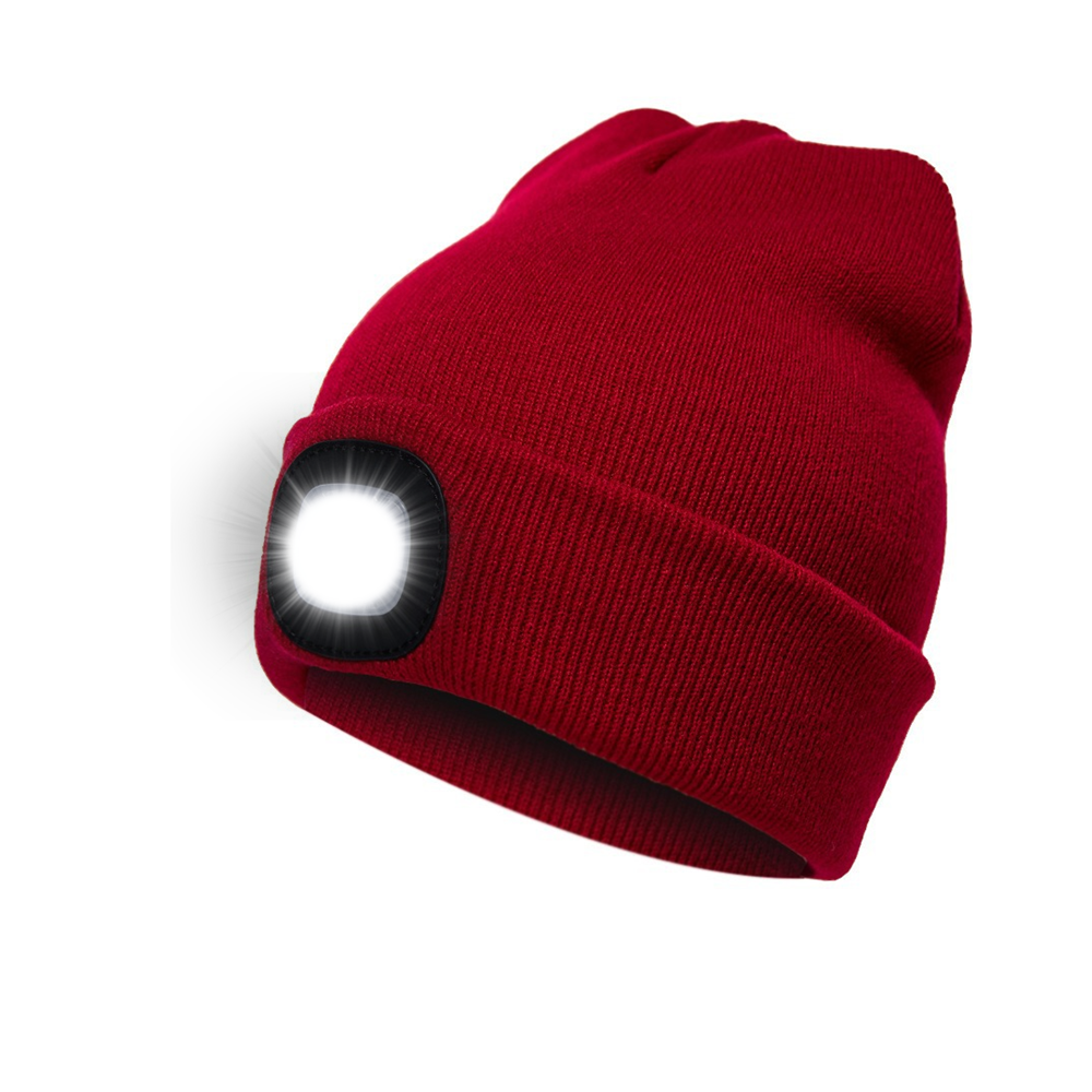 Free Sample Flashing On Night With Acrylic Winter Knitted Hats Unisex Led Beanie Hat For Snow shovelling Fishing