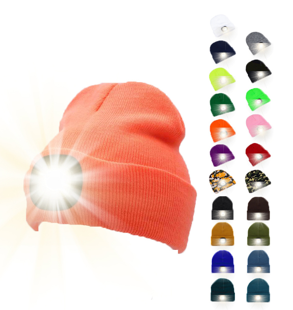 LED Beanie Hat with Light USB Rechargeable 4 LED Headlamp Cap Knitted Night Lighted Winter Hat Flashlight for running climbing