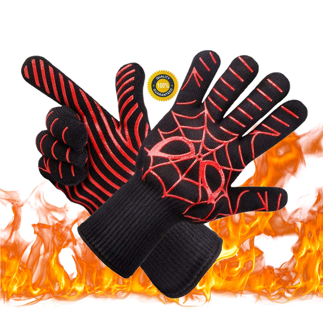 Fire resistant Food Grade Silicone Extreme Heat Resistant kitchen BBQ Grill Gloves for Grilling Barbecue garden