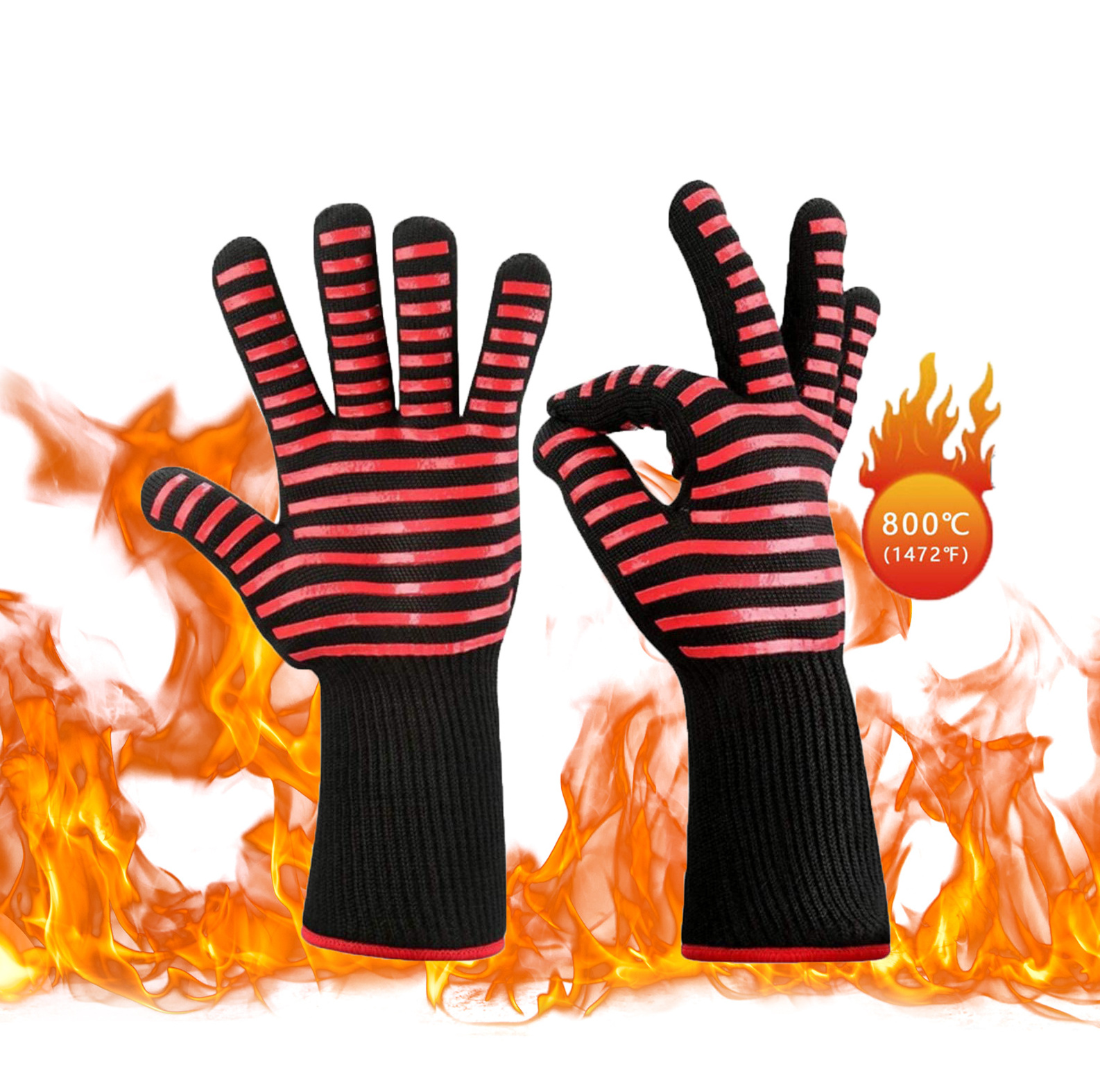 Fire resistant Food Grade Silicone Extreme Heat Resistant kitchen BBQ Grill Gloves for Grilling Barbecue garden