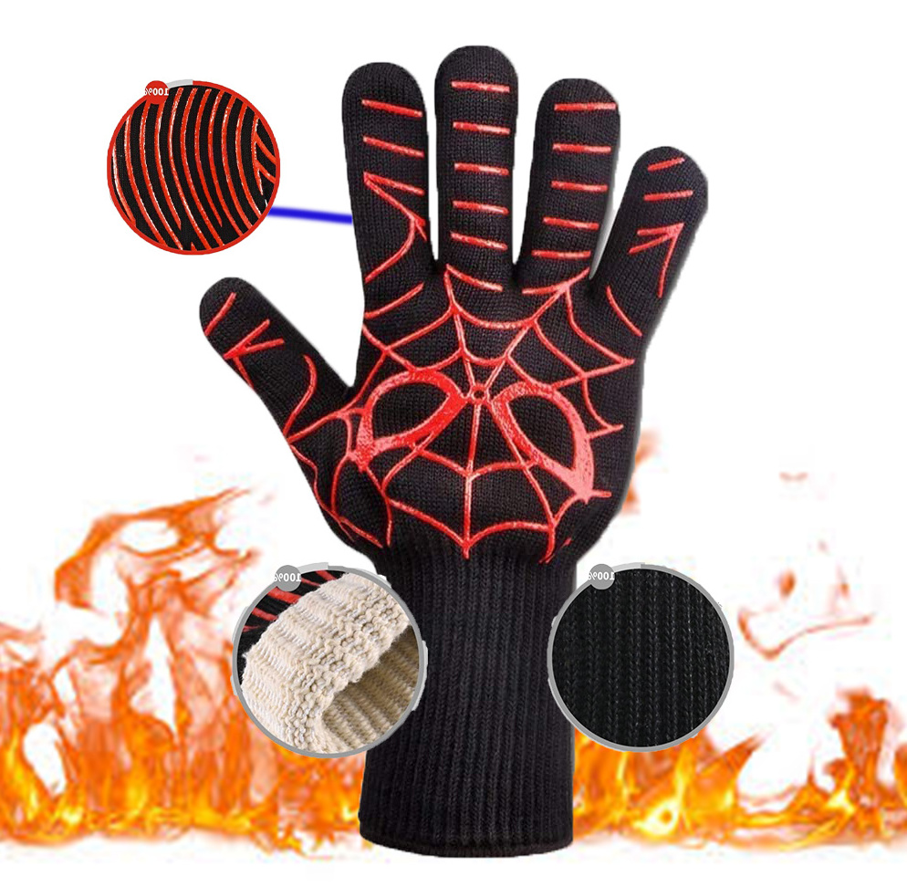 Fire resistant Food Grade Silicone Extreme Heat Resistant kitchen BBQ Grill Gloves for Grilling Barbecue garden