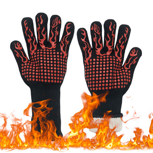 Fire resistant Food Grade Silicone Extreme Heat Resistant kitchen BBQ Grill Gloves for Grilling Barbecue garden