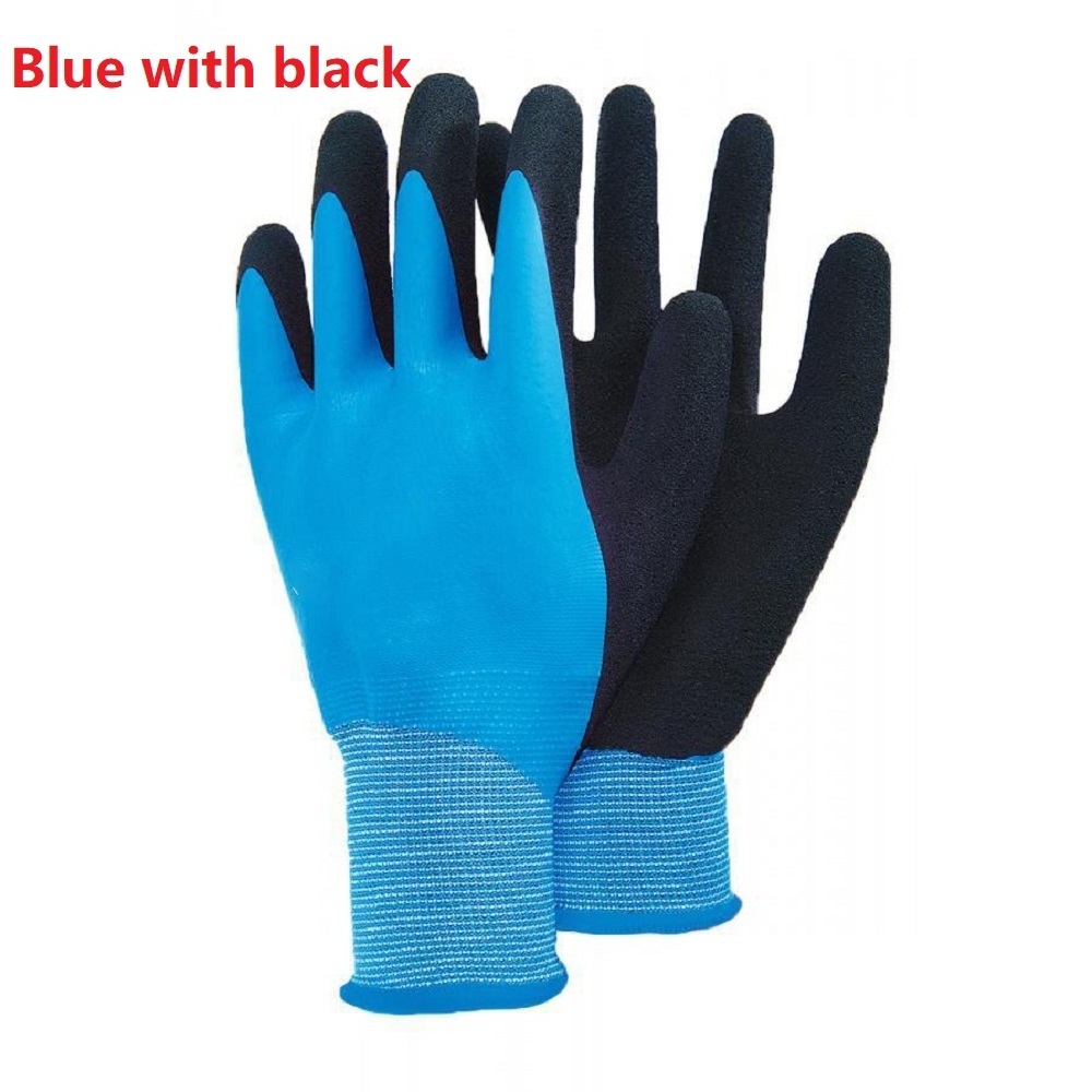 100% Waterproof Black Nitrile Gloves Work Safety Double rubber coated Fully latex dip Winter Fleece lined Outdoor Custom logo