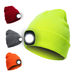 Custom LOGO Unisex Rechargeable Led Beanie Hat For Snow shovelling Fishing Flashing On Night With Acrylic Winter Knitted Hats