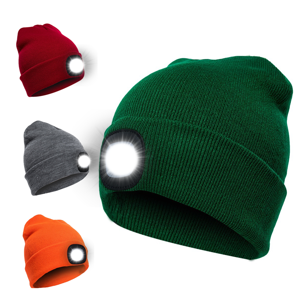 Free Sample Flashing On Night With Acrylic Winter Knitted Hats Unisex Led Beanie Hat For Snow shovelling Fishing