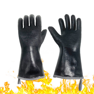 14" long 932F Extreme Heat Resistant Neoprene bbq grill Gloves black Neoprene rubber Coating Insulated grilling gloves for BBQ