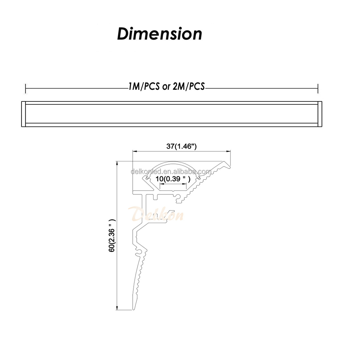 60*37mm LED Wall Ceiling Light Aluminum LED Drywall Plaster In Profile Channel for 8-10mm Width LED Strip Light