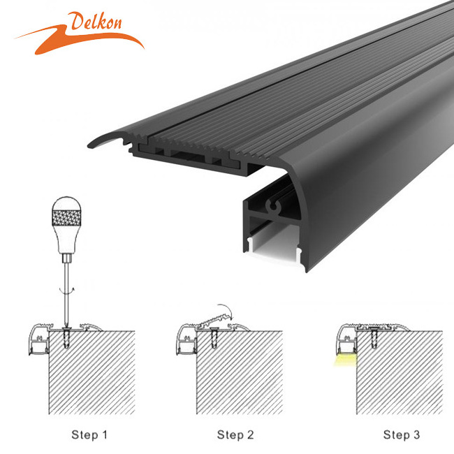 Delkon 65*28mm Cinema LED Lighting ProfileTheater LED Lighting Aluminum Stair Nosing LED Profile