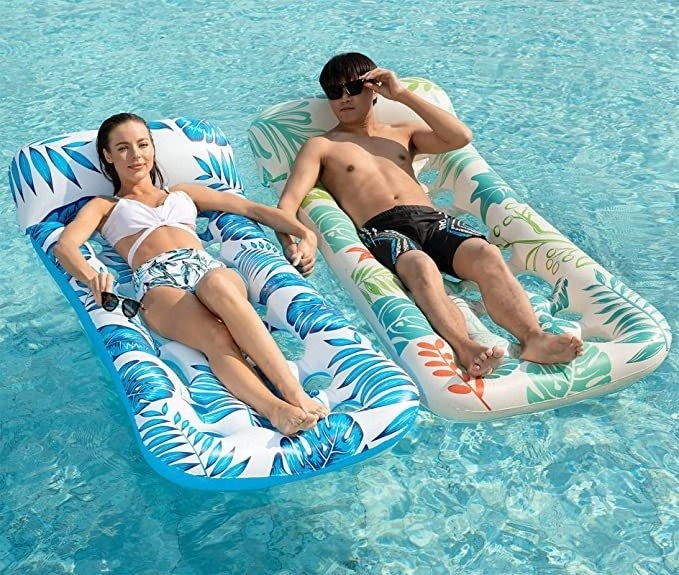 Inflatable Pool Float Mat Pool Floats Adult Size with Headrest Lake Float Raft Water Lounger