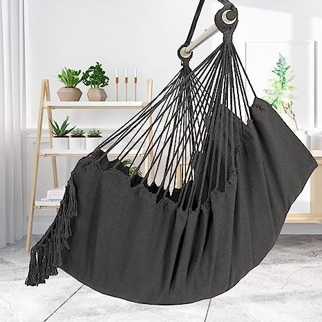 Hammock Chair Macrame Swing Chairs Hanging Bed with Cushion and Durable Hanging Hardware Kits For Outdoors and Garden