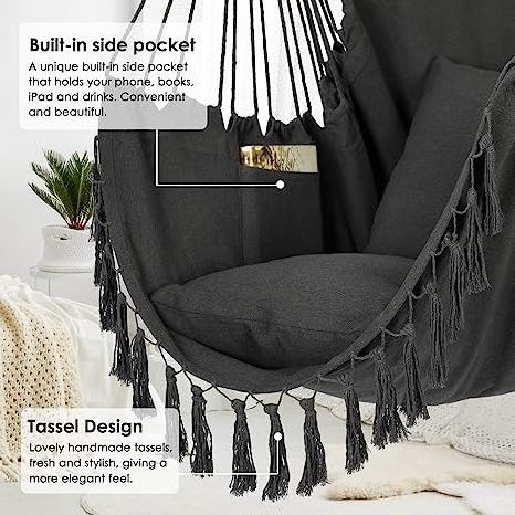 Hammock Chair Macrame Swing Chairs Hanging Bed with Cushion and Durable Hanging Hardware Kits For Outdoors and Garden