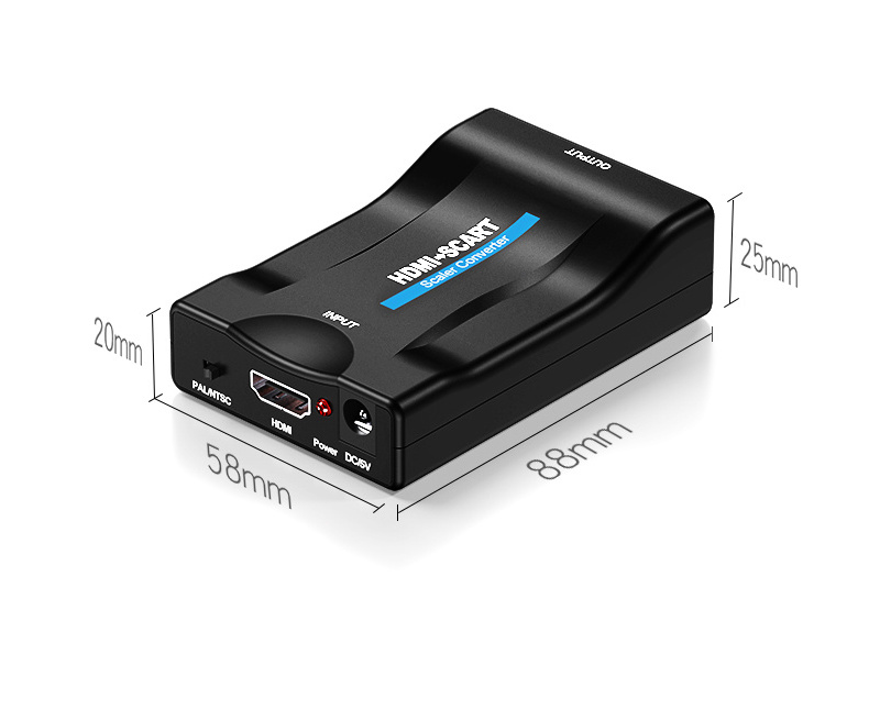 SCART to HD Converter Video Audio Upscale Adapter with SCART/HD Switch PAL/NTSC Video Scaler SCART to HD--MI Digital Converter