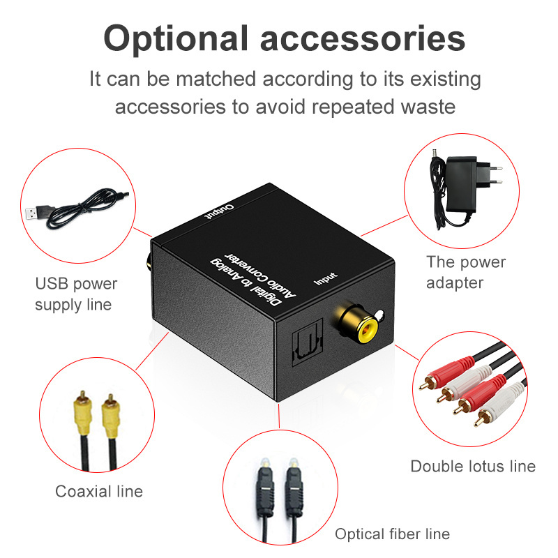 Digital Optical Coax Coaxial Toslink to Analog RCA L/R Audio Converter Digital to Analog Audio Converter