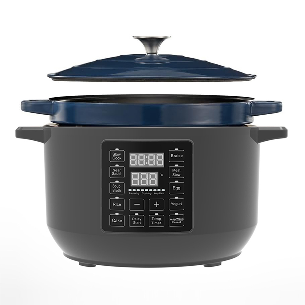 6L 1500W 10 in 1 Home Appliance Cookware Enameled Cast Iron Braise Slow Cook Sear Saute Food Warmer Cooking Electric Dutch Oven