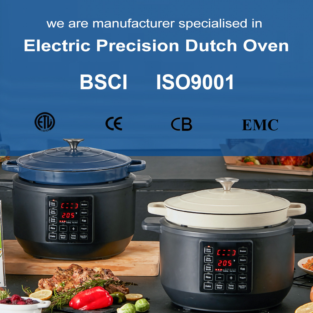 6L 1500W 10 in 1 Home Appliance Cookware Enameled Cast Iron Braise Slow Cook Sear Saute Food Warmer Cooking Electric Dutch Oven