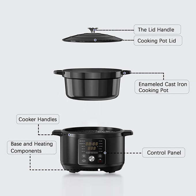 Guangdong Delong Kostcor 1500W Large Electric Cooking Pot 10-in-1 Slow Cook 6-Quart Enameled Cast Iron Dutch Oven