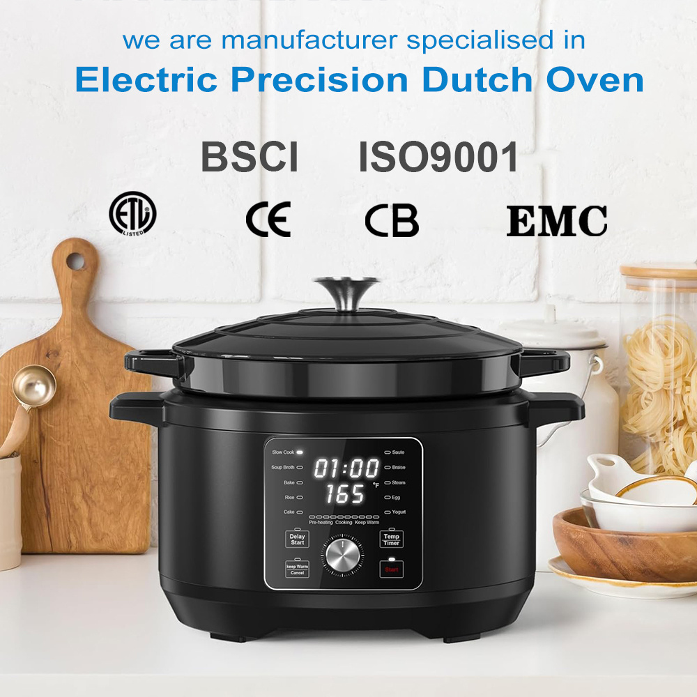 Guangdong Delong Kostcor 1500W Large Electric Cooking Pot 10-in-1 Slow Cook 6-Quart Enameled Cast Iron Dutch Oven