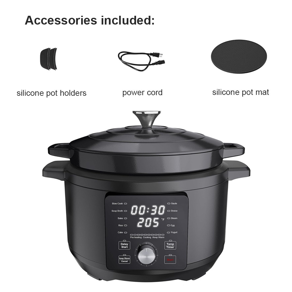 Guangdong Delong Kostcor 1500W Large Electric Cooking Pot 10-in-1 Slow Cook 6-Quart Enameled Cast Iron Dutch Oven