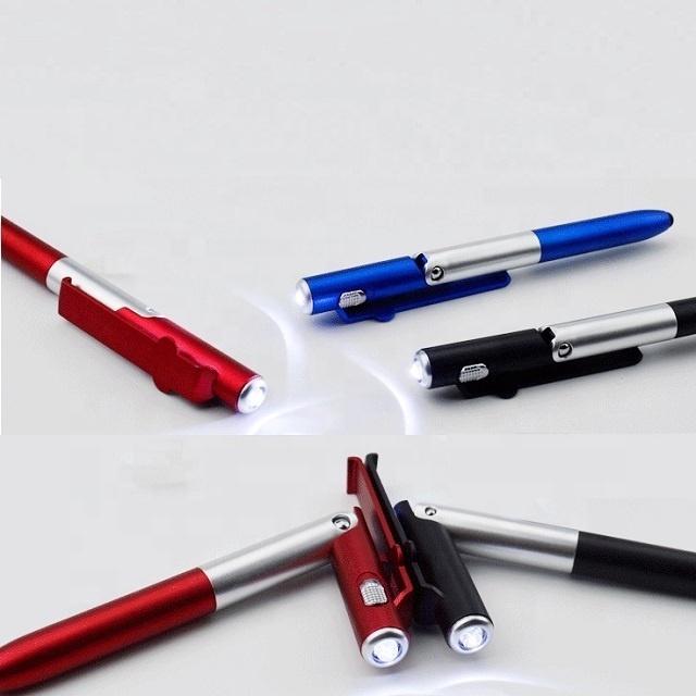 Novelty and Promotional Pen Use LED ballpoint pen with flashlight and bracket for mobile phone function