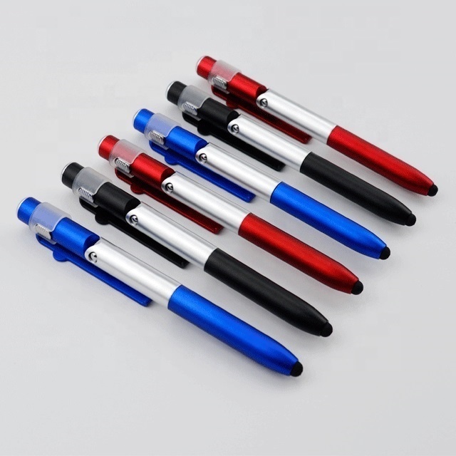 Novelty and Promotional Pen Use LED ballpoint pen with flashlight and bracket for mobile phone function