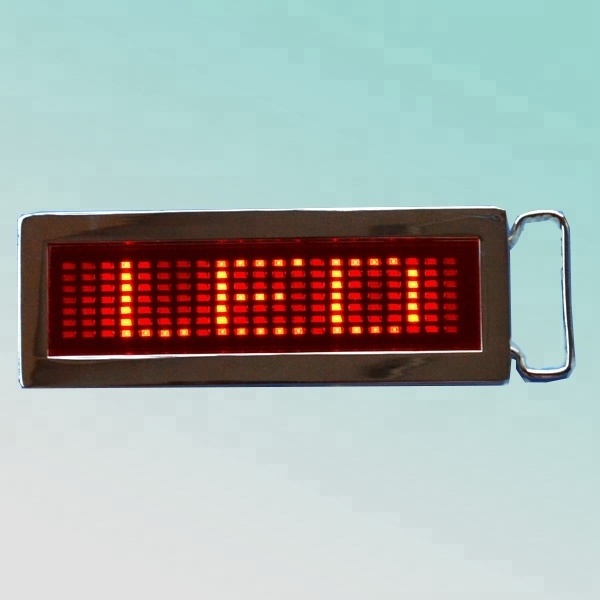 Red 7X21pixel scrolling message led buckle with back cover message changing buckle led flashing light belt buckle