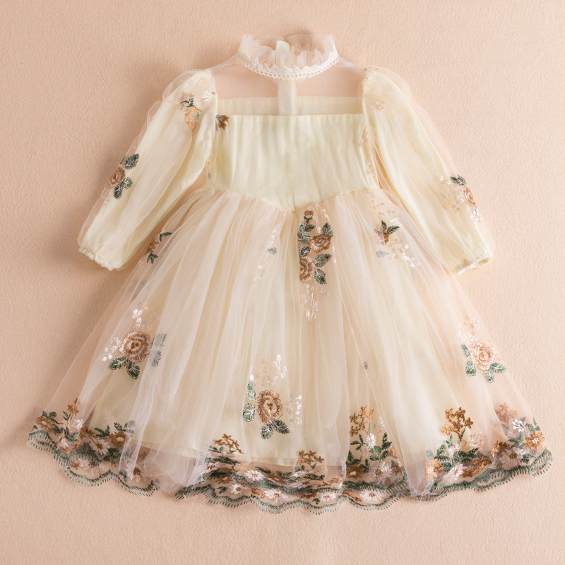 Toddler Kids Baby Girls Long Sleeve Lace cake smash dress Tulle Party Pageant pricessTutu floral tulle tea length dress