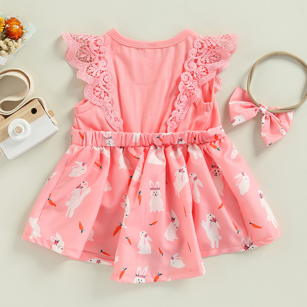 Pink Lace Fly Sleeves Kids Beautiful Model Baby Summer Casual Girl Romper