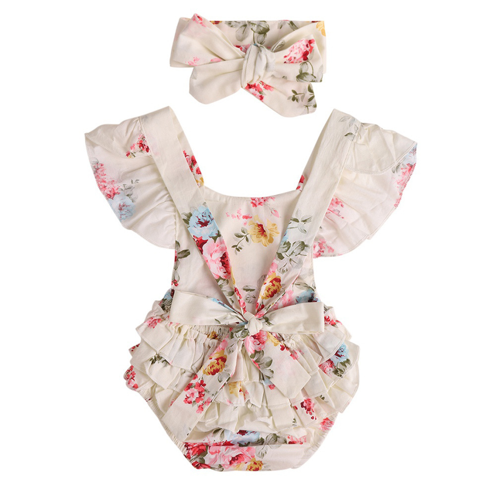 New Born Baby Girls Kids Floral Ruffle Romper Sleeveless Bodysuit Infant Onesie Baby Clothes Cute Baby Bubble Romper