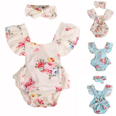 New Born Baby Girls Kids Floral Ruffle Romper Sleeveless Bodysuit Infant Onesie Baby Clothes Cute Baby Bubble Romper