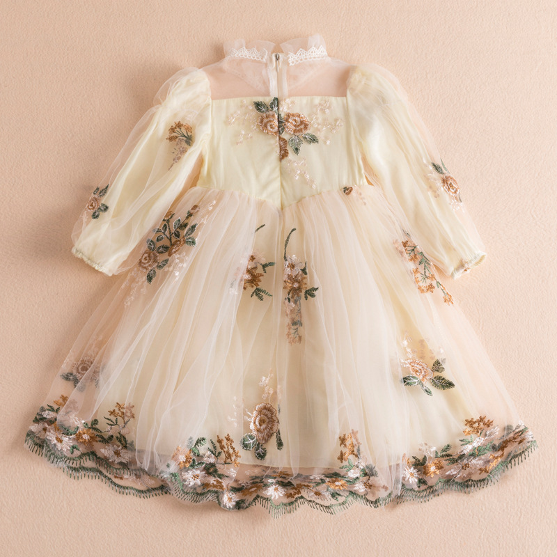 Toddler Kids Baby Girls Long Sleeve Lace cake smash dress Tulle Party Pageant pricessTutu floral tulle tea length dress