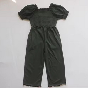 Summer Fashion Solid color wear baby girls fall shirred chiffon polyester short sleeve long pants kids romper jumpsuit Onesies