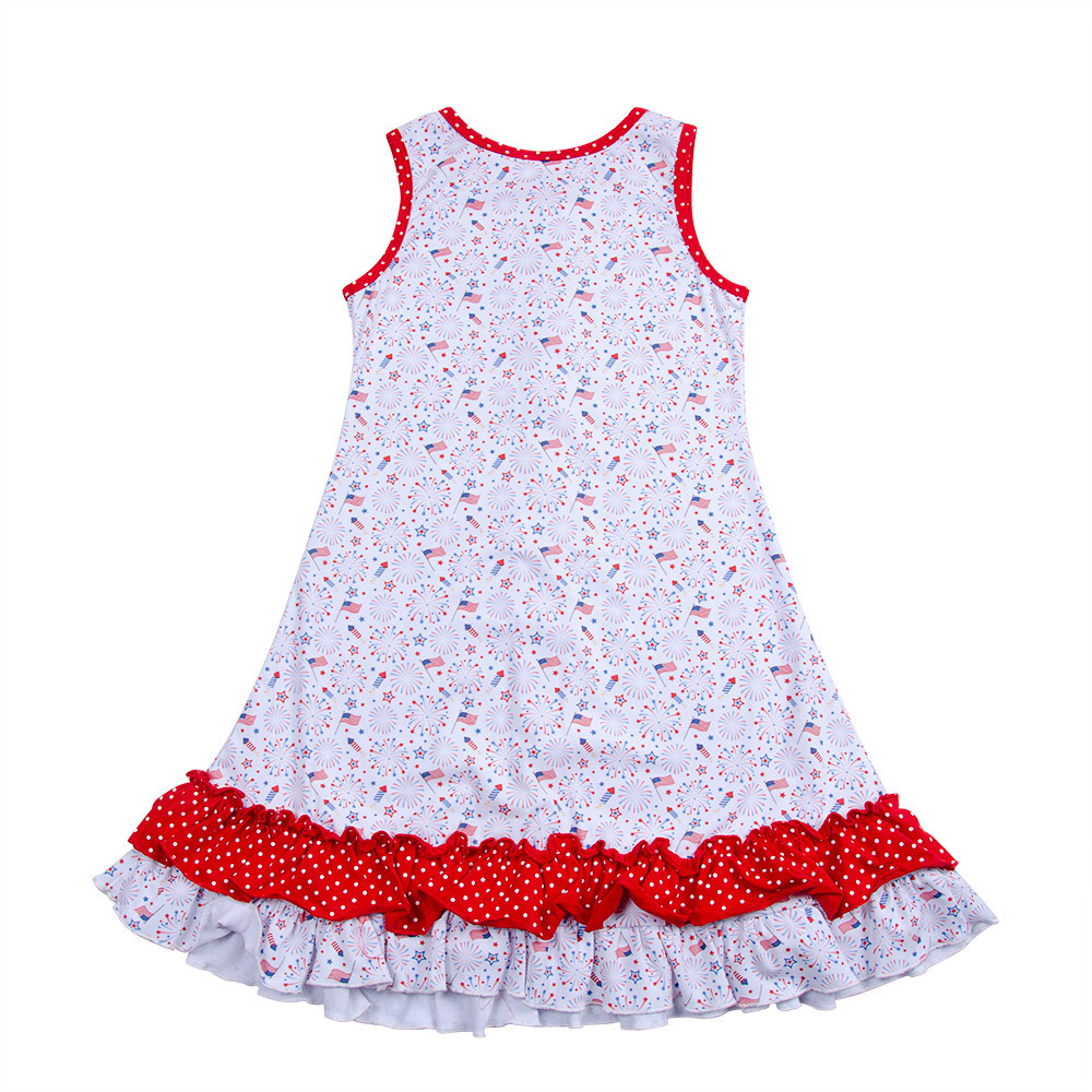 Fashion A-Line cotton spandex Red White Blue Summer Festival Independence 4th of july striped Star twirl sleeveless dresses