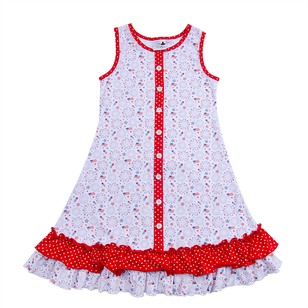 Fashion A-Line cotton spandex Red White Blue Summer Festival Independence 4th of july striped Star twirl sleeveless dresses