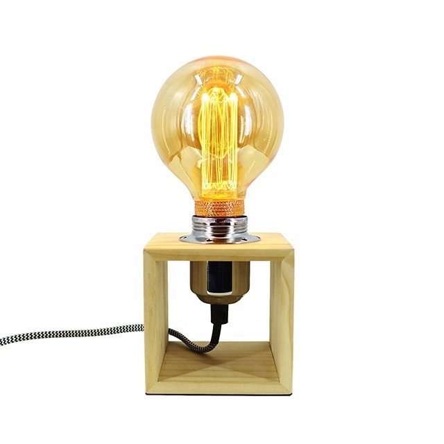 Simple Style Retro Bulb Adjustable Wooden Base Antique Wooden Table Lamp