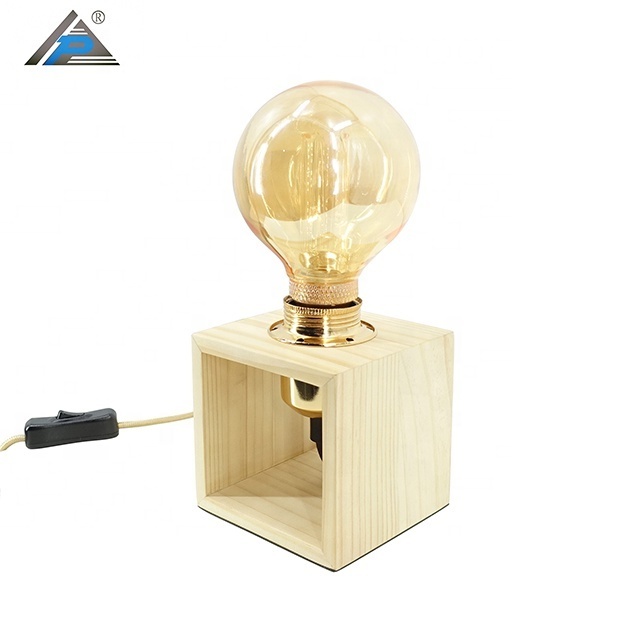 Simple Style Retro Bulb Adjustable Wooden Base Antique Wooden Table Lamp