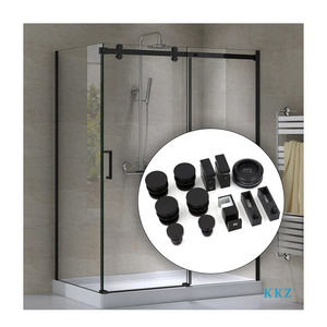 90 degrees Square Pipe Stainless Steel Frameless Shower Room Enclosure Glass Slider Kit Fitting Shower Sliding Glass Door Hardwa