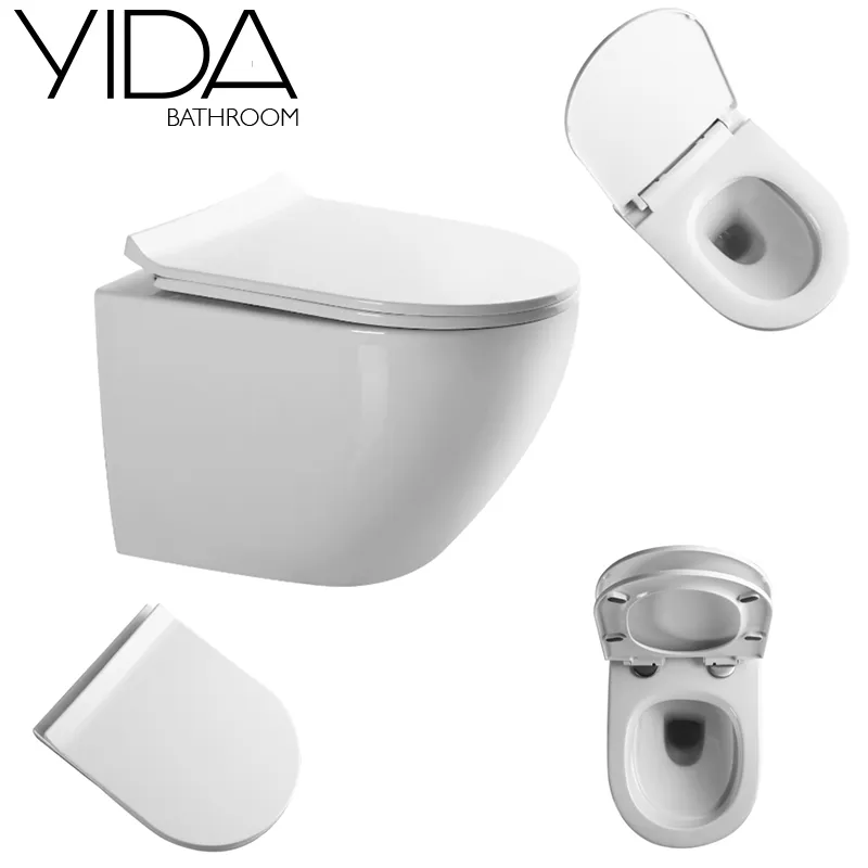 Ceramic Wc Rimless Wall Hung Toilet with Bidet Wholesale Bathroom White Sale Cover Style Tank Modern Piece Pattern Rohs