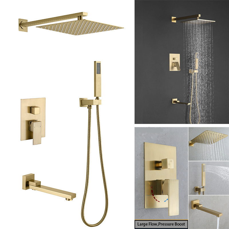 Bathroom European Shower Faucet Concealed 4 Way Shower Mixer Luxurious Wall Mount Ceiling Shower Set