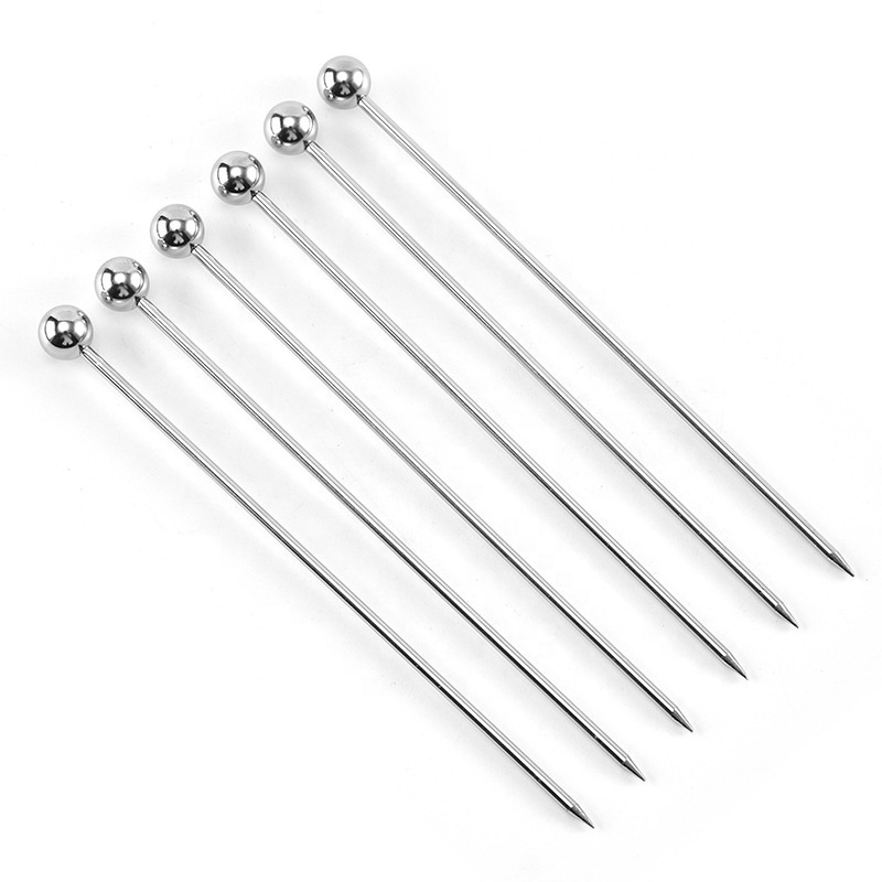 4 inches 8 inches 304 18/8 Stainless Steel Fruit Pin Cocktail Stick Toothpicks Metal Cocktail Martinis Picks